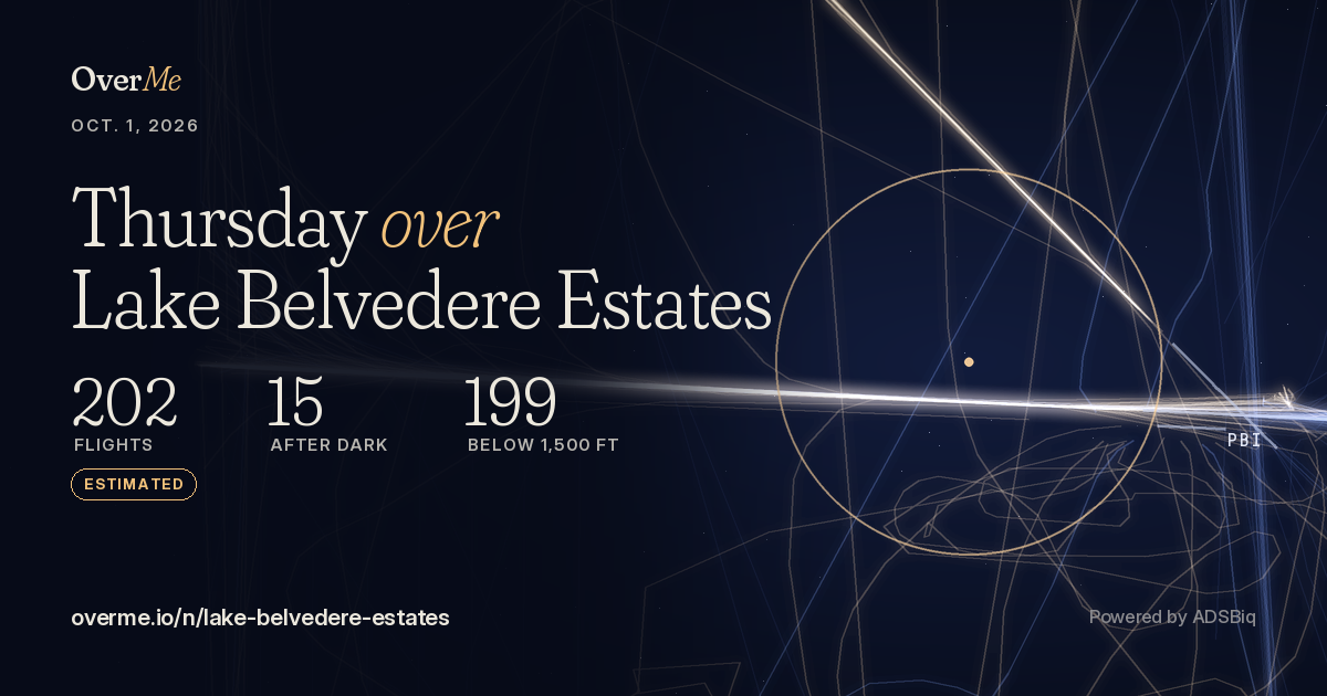 Share card: the latest day's flight tracks over Lake Belvedere Estates